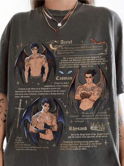 Camiseta Rhysand Cassian Azriel 60155 - El Murciélago, Vintage Acotar, A Court of Thorn and Roses, Estilo Casual, Patrón Geométrico, PrimaveraVeranoOtoño, Uso Casual  Camiseta Gráfica Vintage  Ilustración Detallada, Camiseta Rhysand Cassian Azriel