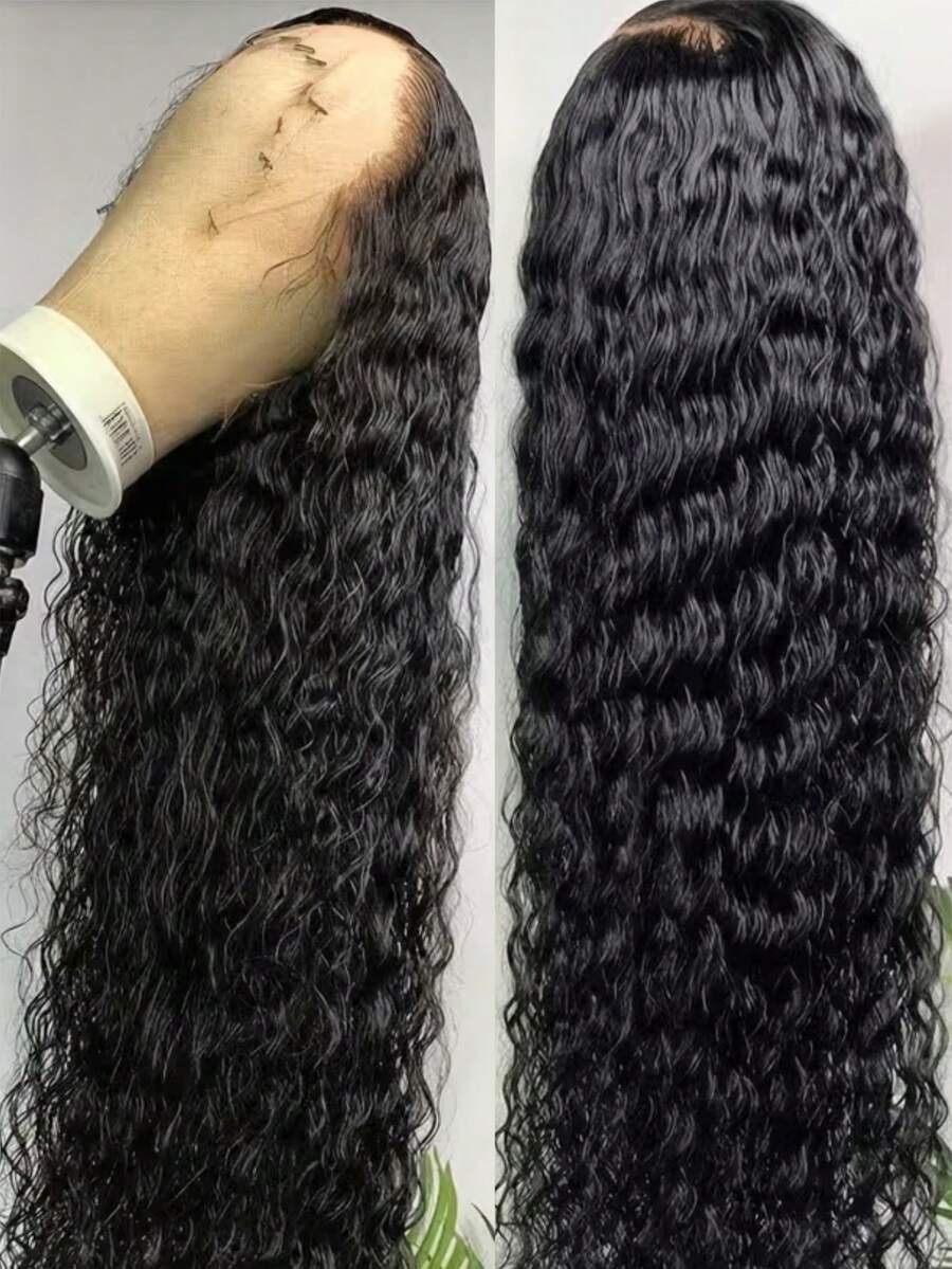 38 40 Inch 250% Density Deep Wave Wigs Human Hair Glueless 13x4 HD Transparent Lace Frontal Wigs Pre Plucked Deep Wave Lace Front Wigs Human Hair For Women 12A Wet And Wavy Lace Front Wig Brazilian Virgin Curly Lace Frontal Wigs Human Hair High Density Swiss Lace Bleached Knots With Baby Hair Natural Black Color Christmas - Natural Black - Xem 1
