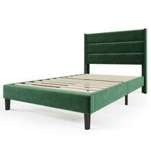 Upholstered Bed 90 X 200 Cm, Bed Frame With Slatted Base And Headboard, Upholstered Double Bed, Dark Green Velvet Fabric Cover, Timeless Modern Design, Youth Bed - Green - View 10