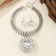 1 Set Exaggerated Multi-Layer Handmade Aluminum Wire Woven Beaded Artificial Crystal Vintage Chic Bohemian African Korean Middle Eastern Party Holiday Beach Artificial Crystal Necklace Earrings - Silver - View 4