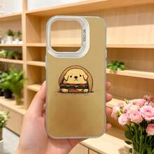 Funda de telefono con diseño de perro en hamburguesa color dorado para iPhone con estampado divertido y texto CASENO ideal para uso diario y regalos Aplicable a los teléfonos de la serie Apple y Galaxy - Blanco - Ver 5