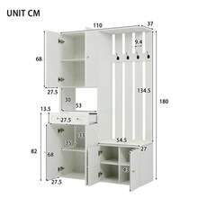 Wardrobe Set, Wall-Mounted Wardrobe; Wardrobe Set With Shoe Bench And Shoe Rack, 8 Hooks, 4 Doors, 1 Drawer, White Hallway Furniture 125*36*190cm (W*H*D) - White2 - View 3