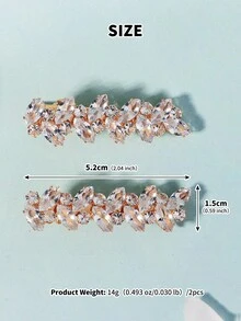 2 kẹp tóc đính đá Zirconia pha lê thiết kế hoa, phụ kiện tóc thời trang đa năng dành cho nữ, thích hợp cho đám cưới và tiệc tùng - Vàng - Xem 7