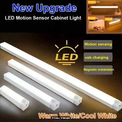 LED 无线智能运动传感器壁灯，USB 充电，3 种亮度模式，开/关控制，夜灯，磁性背面设计，超薄机身，便携且易于安装，适用于楼梯、厨房、卧室、客厅、浴室、书房、露营