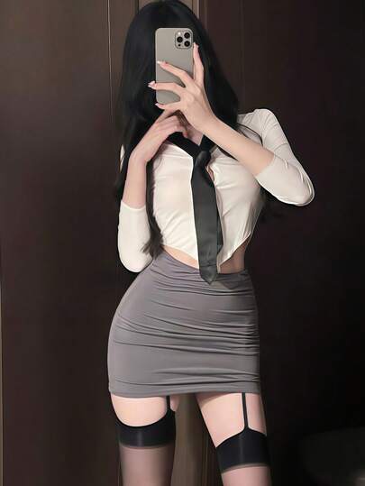 1pc Sweet & Spicy Schoolgirl Uniform Outfit, Slim Fit JK Style Costume Set For COSPLAY, Role Play, Suitable For Festivals, Parties, Performances, Stage Shows - Includes Top + Skirt