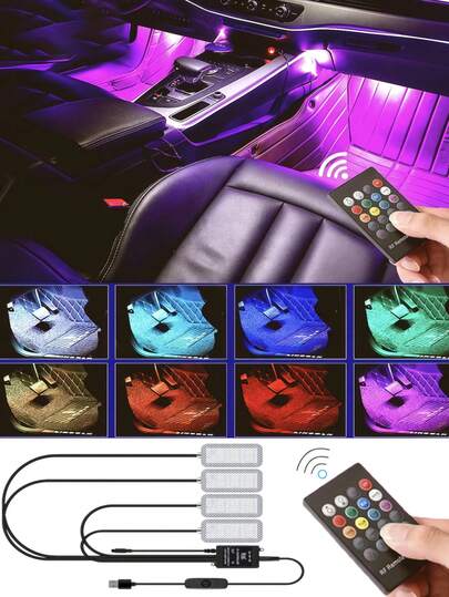 USB Powered LED Car Floor Lights Strip - Fits All Universal Car Models, Can Install 1 To 4 LED Lights, Easy Installation, No Battery Required