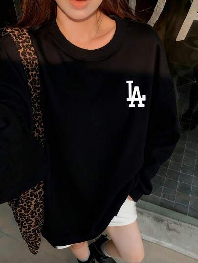 日本製、320gカジュアル、レイジースタイルの女性の秋と冬のファッションルーズラウンドネック長袖スウェットシャツスウェットシャツ、パターンプリント、柔らかい生地、ユニセックスワンピース着用可能な楽しいプルオーバートップ