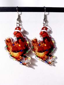 2 peças/1 par de brincos de acrílico com estampa de animais e chapéu de Natal divertido e iluminado, perfeitos para mulheres, ideais para uso diário e festas. Ideais para o dia a dia e ocasiões especiais.