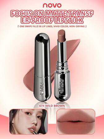 NOVO Waterproof, Sweat-Resistant Velvet Matte Lipstick, Long-Lasting, Vivid Color, Suitable For Daily Use, Travel, Outdoor, Festivals, Birthdays, Graduations, Parties, Fashion Makeup