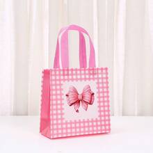 4pcs Bow Print Non-Woven Fabric Tote Bags, Cute Packaging, Girly Pink Shopping Bags, Waterproof - Pink - View 6