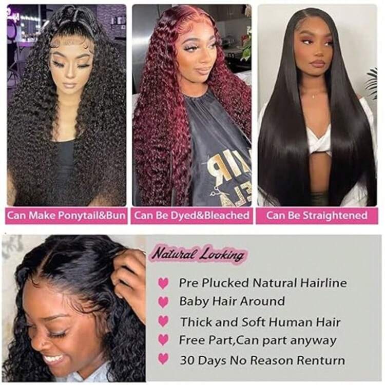 5x5 Deep Wave HD Lace Closure Wigs Human Hair 250 Density With Baby Hair Deep Curly Wig For Women Wear And Go Glueless Wigs Human Hair Pre Plucked Pre Cut 28 Inch Wear And Go Deep Wave Curly Lace Front Wigs For Black Women Wet And Wavy Natural Hairline Glueless Wigs Human Hair Pre Plucked Pre Cut -  Your Holiday Hair Hero: The Perfect Glueless Wig For Confident Shine At Every Event. The Ultimate Gift For Her, Your Squad & You. Wear & Go, Glow & Own The Season / The Ultimate Christmas Gift: From Office Soirées To Family Gatherings, For Your Squad, Bestie & You. Your Holiday Glow-Up Starts Here #MerryChristmas #ChristmasWish#ChristmasGift - Natural Black - 查看 5