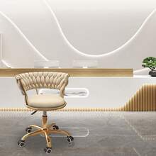 1 Silla de Belleza Giratoria Elegante de Terciopelo Dorado con Altura Ajustable y Ruedas Giratorias de 360° - Estructura de Metal Resistente, Cojín de Asiento de Alta Resiliencia y Respaldo Tejido, Spa, Uso Doméstico - Fácil Montaje, Diseño Duradero y Elegante - Albaricoque - Ver 7