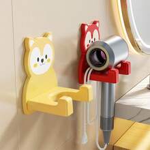 Cartoon Hair Dryer Holder, Bathroom Wall Mount Holder, Hands-Free Hair Dryer Rack, Convenient And Fashionable Bathroom Accessory, No Drilling Required, Saves Bathroom Space, Can Hold Hair Dryer, Straightener, Curler, And Smartphone - Multicolor - View 5