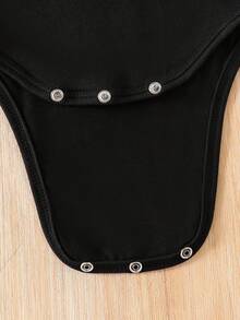 Baby Girls' Casual Letter Print Short Sleeve Bodysuit, Summer - Black - View 6