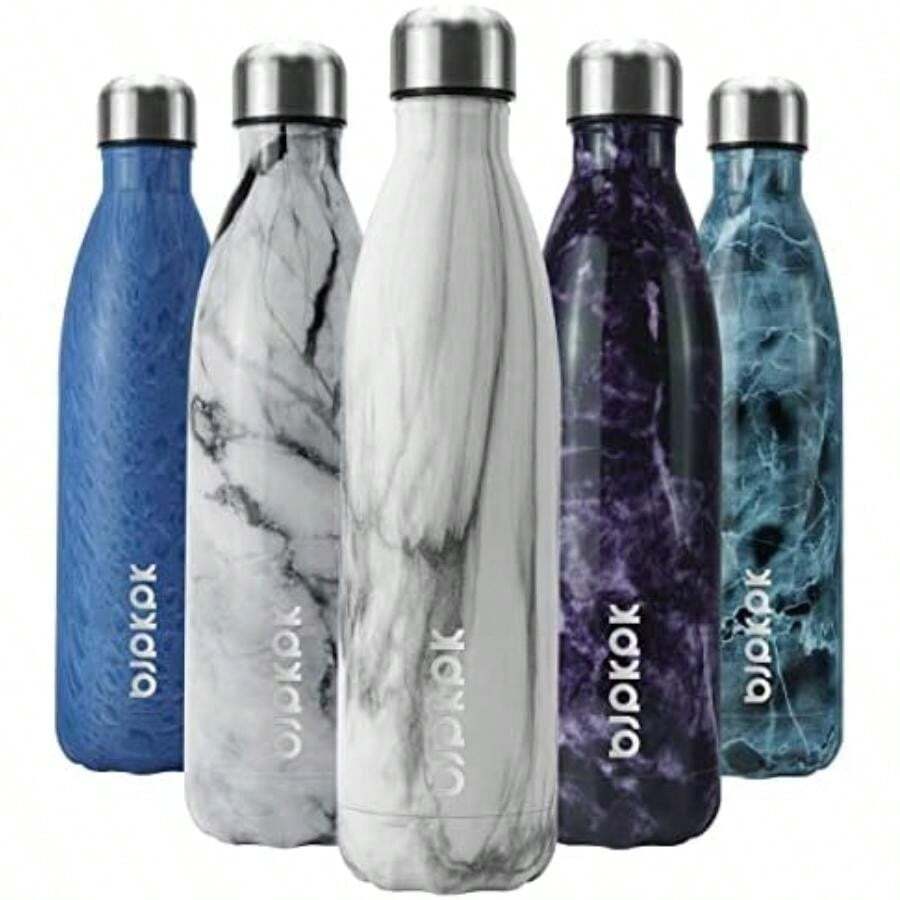 BJPKPK Botella de agua de acero inoxidable, 25 onzas, doble pared, aislada vacío, botella de madera 04(BKcola25wood04 25 Onzas de líquido) - Multicolor - Ver 1
