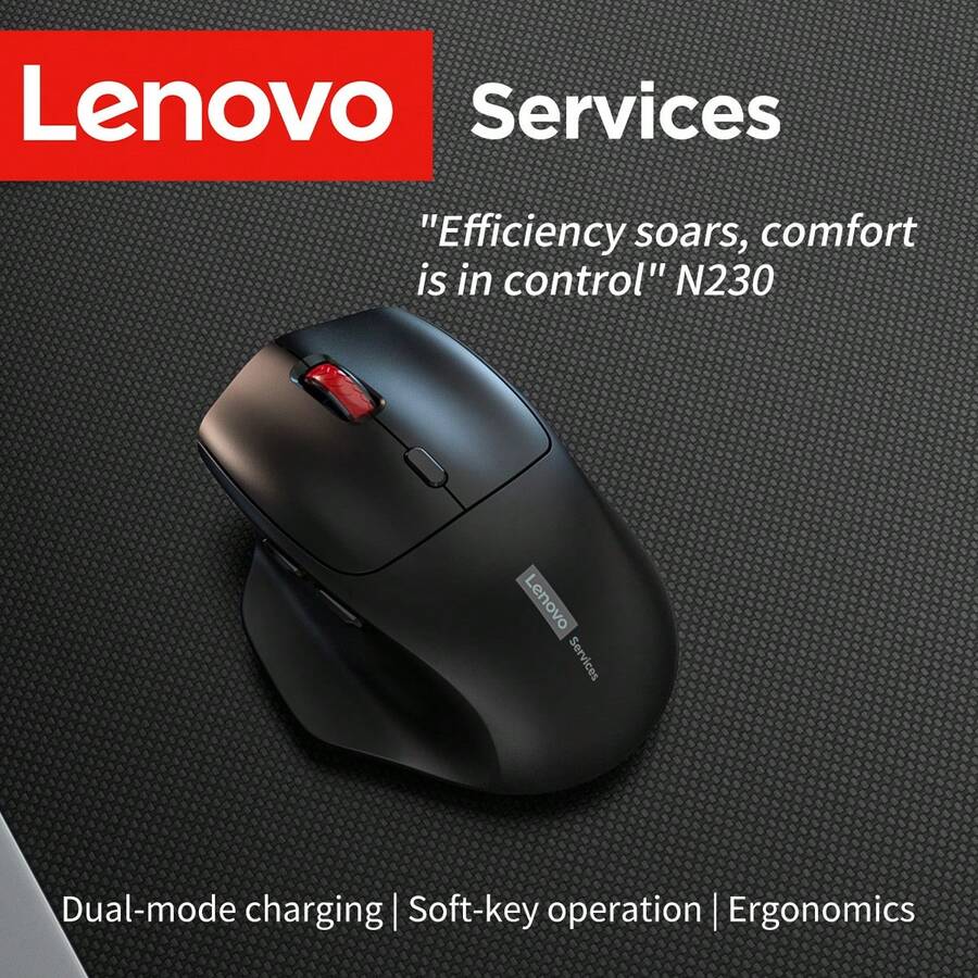 Lenovo N230 2.4GHz Wireless Silent Mouse 2.4G Ultra-Low Latency Fast Response Super Long Battery Life Business Office Ergonomic Design - Black - View 1