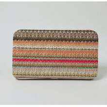 Cartera Bohemia Chic Tejido Vibrante Diseño Artesanal Estilo Único Hecha a Mano Accesorio de Moda Casual para Mujer - Naranja y café - Ver 1