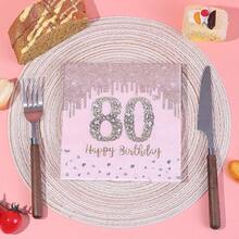 20/40/60/100张玫瑰金钻石“80岁生日快乐”餐巾纸，女孩派对一次性纸巾，生日餐巾纸，适用于午餐、晚餐、鸡尾酒会，女孩/女士餐桌装饰，一次性餐巾纸，生日餐桌装饰，适合80岁女孩/女士生日派对 - 80歲 - 查看 2