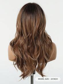 24 Inch Long Wavy Wigs With Bangs Dark Roots Brown Wigs For Women Brown Ombre Hair With Blonde Wigs,Heat-Resistant Synthetic Wigs For Daily Party Cosplay Wigs - Màu dương cầm - Xem 5