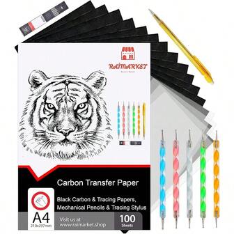 100 Sheets Black Carbon Transfer Paper With Embossing Stylus Set And Mechanical Pencil For Wood Copy Premium Quality Carbon Paper
