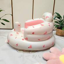 Asiento inflable para bebé con bomba de aire, sofá con soporte lumbar para bebé, estampado de conejito, silla inflable para sentarse - Rosa - Ver 9
