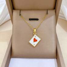 两件套时尚钛钢链，嘻哈风，小众创意扑克牌吊坠，黑桃，红心，情侣项链，套装