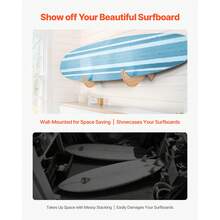 Surfboard Wall Mount, Horizontal Surfboard Rack For Storage And Display, Wooden Board Stand Organizer For Wall, Surf Board Holder Ideal For Wakeboards, Snowboards, Kiteboards, Shortboard, Skis - Wall-mounted 1-story unit - 查看 2