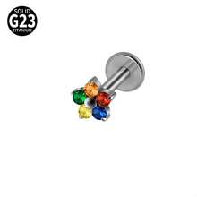 1PC G23 Titanium Flower Rainbow Zirconia Lip Ring Ear Carlip Tragus Internally Threaded Helix Lobe Earrings Daith Piercing Jewelry - Màu titan - Xem 21