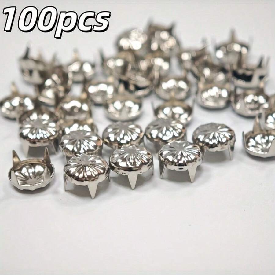 100pcs Punk Rivet Claw Studs, Suitable For Clothing, Bags, Jackets, Jeans, Leather Crafts - Silver - View 1