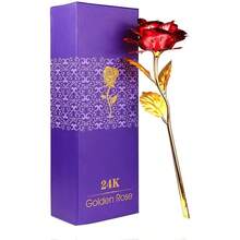 24K Gold Foil Artificial Rose, Artificial Rose Gift For Her, Comes With Luxury Gift Box, Great Gift Idea For Valentine's Day, Mother's Day, Birthday, Anniversary (Gold/Red) - Multicolor - View 3