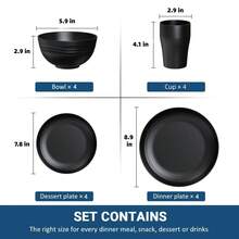 16 Pcs/Set Durable Wheat Straw Dinnerware Set - Durable Tableware, Black Set Includes 8 Plates, 4 Bowls, 4 Cups, Suitable For Family Gatherings, Birthday Parties, Camping.Christmas Dinner Tableware Set - 白色 - 查看 3