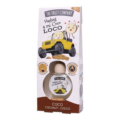 THE FRUIT COMPANY Ambientador Coche Coco Loco, Colgante y Rejilla, Aroma Coco, Difusor de Coche Duradero, 5 ml
