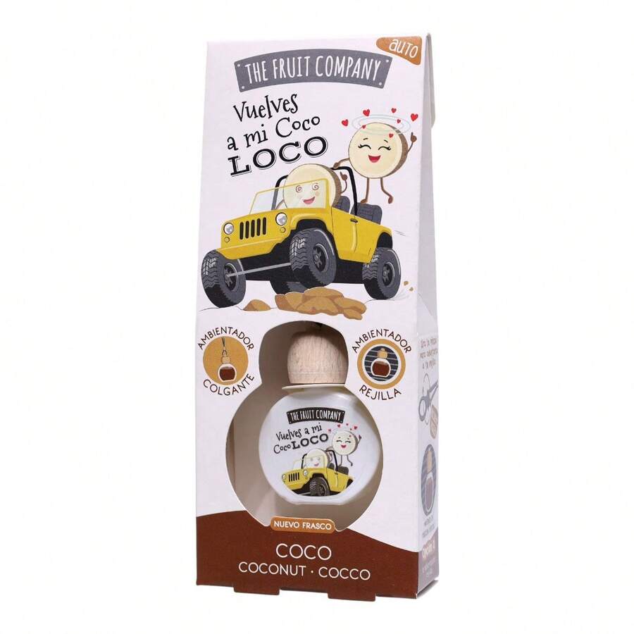 THE FRUIT COMPANY Ambientador Coche Coco Loco, Colgante y Rejilla, Aroma Coco, Difusor de Coche Duradero, 5 ml - 5 ml - Ver 1