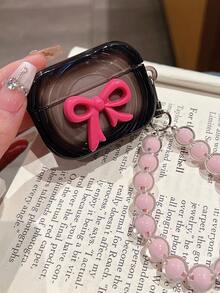 1 pieza Estuche para auriculares, Lazo rosa 3D + Pulsera rosa, Compatible con Apple Pro/Pro 2/Pro 3, 1/2/3/4, Disponible en opciones de color rosa/negro/bicolor - Multicolor - Ver 14