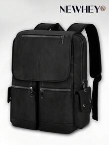 NEWHEY 15.6 Inch Laptop Backpack, Suitable For Men And Teenagers - Large Capacity PU Leather Backpack, Waterproof And Lightweight, Business Casual Flap Design, Ideal For Work, Study, Commuting And Travel