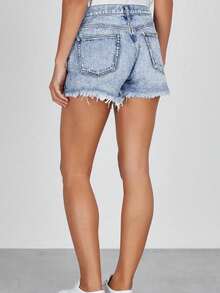 Damen Lässige Denim-Shorts mit ausgefransten Kanten und Taschen, vielseitiger Straßen-Stil für Studenten, geeignet für den täglichen Gebrauch, Dates, Frühling, Sommer, Herbst, Winter - Leichte Schneeflocken - Übersicht 1