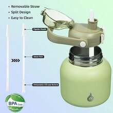 BJPKPK - Botellas de agua aisladas con pajita, 20 onzas lindas botellas de agua con asa, termo de metal de acero inoxidable sin , termo de fácil transporte para hombres y mujeres, color blanco(0.6 Litros 20 ozLight Green) - Multicolor - Ver 4