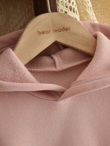 2pcs/Set Girls Hooded Floral Patchwork Fleece Sweatshirt And Pants Set, Autumn/Winter - Pink - View 3