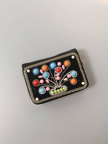 大容量多功能卡包钱包，波西米亚风格设计，包含摇钱树、孔雀眼和叶子图案，创意礼品之选，适合送给自己或朋友。女士卡包、迷你钱包、小钱包、手提包，女士钱包。 - 彩色 - 查看 12