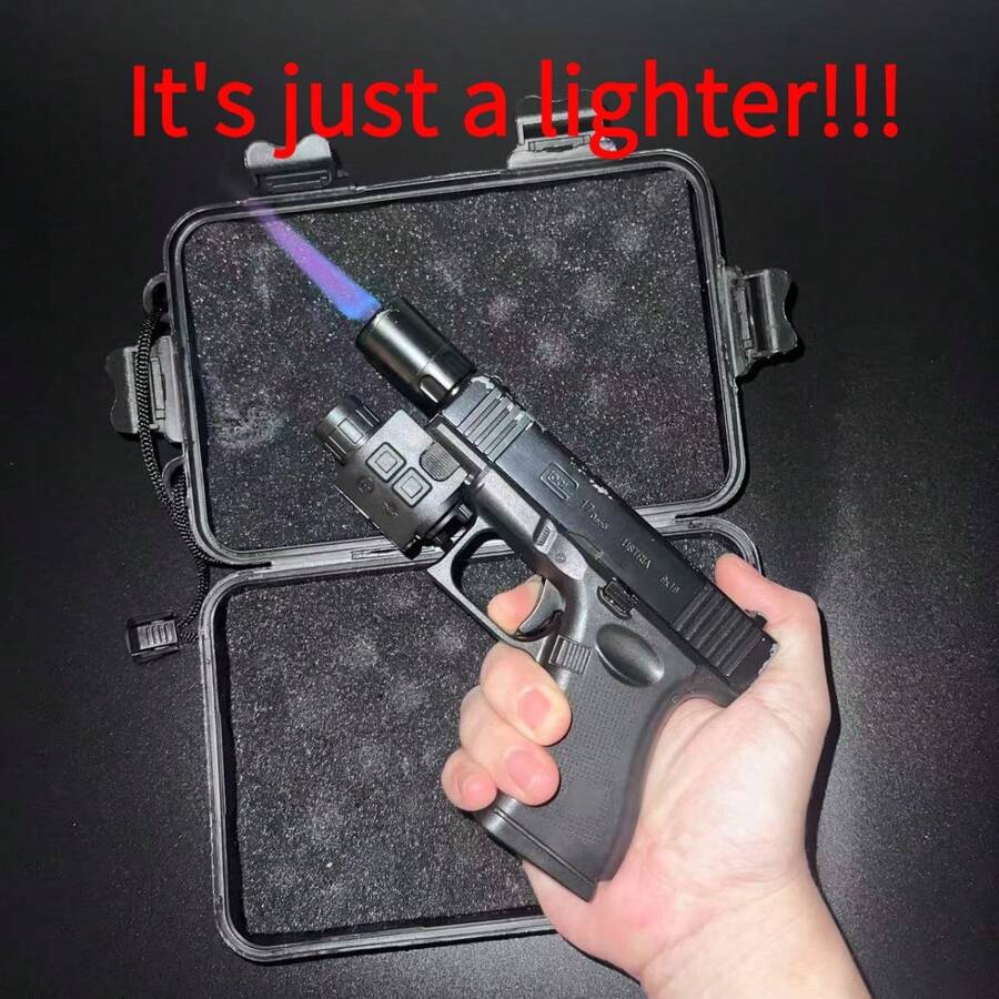 (Gas Not Included)Tactical-Style Torch Lighter For Men – Dual Flame Windproof Jet Lighter, Refillable Butane Lighter, Adjustable Metal Build With Gift Box – Ideal For BBQ, Camping & DIY - Black - View 1