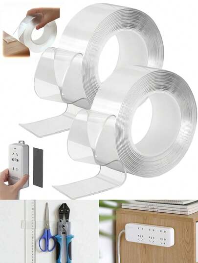 1 rullar transparent dubbelhäftande tejp, högviskös nano-dubbelhäftande tejp, självhäftande tejp, konst- och hantverkstejp, genomskinlig och tålig väggtejp för affischändare, multifunktionstejp, tavelupphängningsremsor för hemmakontor, hög draghållfasthet, hög duktilitet. Klistra in föremål utan att lämna spår, skadar inte väggen, tvättbar dubbelhäftande tejp, återanvändbar vattentät dubbelhäftande tejp, kan klippas, för att klistra in hushållsartiklar.