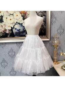 女士欧根纱日常泡泡裙，百搭风格半身裙，内衬柔软丝绸 - 白色 - 查看 8