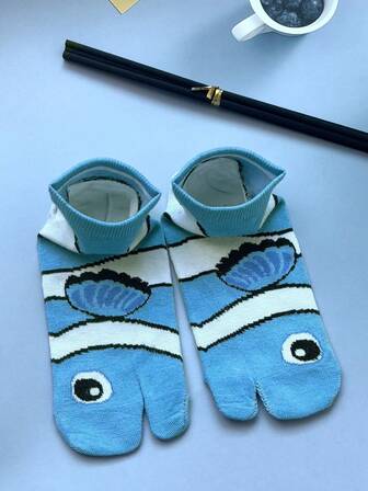 1 par de calcetines cortos de mujer con diseño de pez, interesantes y novedosos