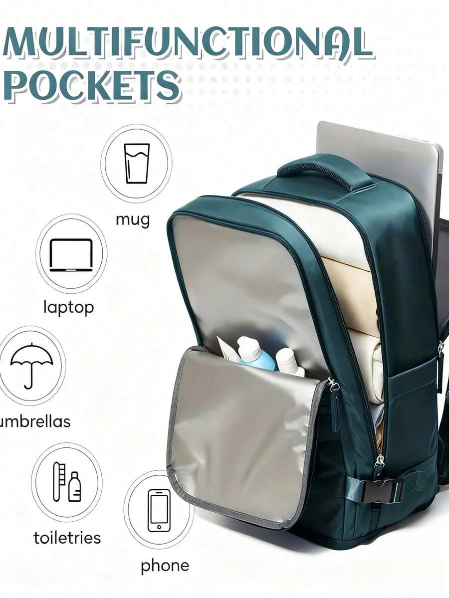 Mochila de viaje gran capacidad, aprobada para aerolínea como equipaje de mano, compartimento para laptop, diseño espacioso con múltiples bolsillos, ideal para negocios, universidad y fines de semana - Verde - Ver 1