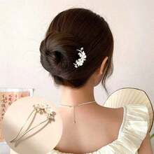 1pc New Camellia U-Shaped Hairpin For Women, Vintage Style High-End Metal Hair Stick For Updo, Headwear Accessory Boho,Gold Head Piece Valentine's Day Hair Bun Hair Bun Maker Bun Hair Piece Hair Styling Pins, School Stuff, Hair Accessories - 金色 - 查看 9