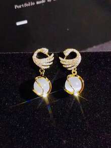 1 Pair/Cat's Eye Texture, High-End Simple And Versatile Earrings - 金色 - 查看 1