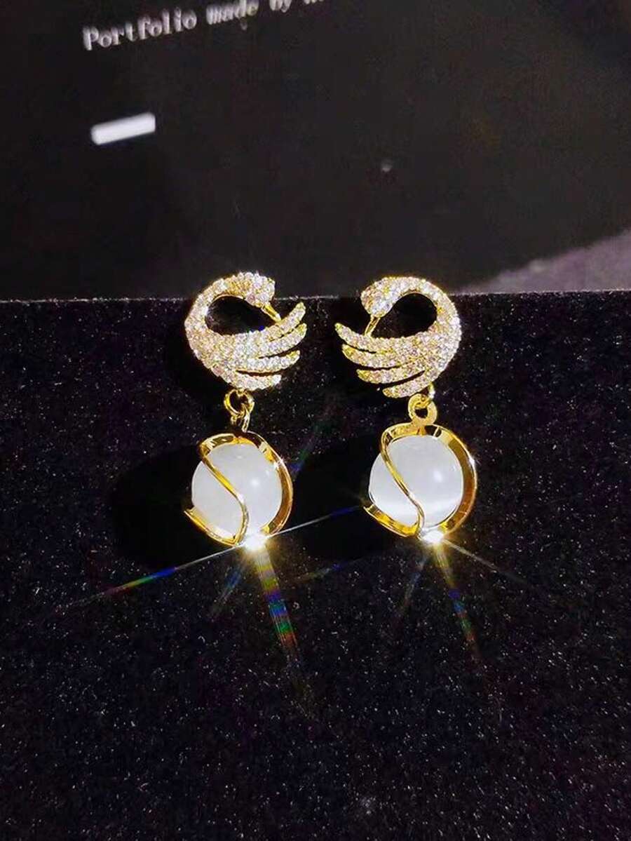 1 Pair/Cat's Eye Texture, High-End Simple And Versatile Earrings - 金色 - 查看 1