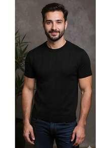 Men's Formal Shirt, Modal Knit, Elegant T-Shirt - 黑色 - 查看 4