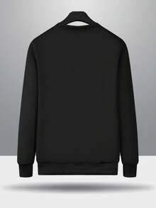 Sudadera de cuello redondo con estampado de letras para hombres, de ajuste holgado, con forro cálido, de manga larga, adecuada para otoño/invierno - Negro - Ver 2