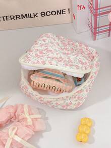 1Pc/Set All Over Ditsy Floral Print Quilted Hair Dryer Storage Bag Mesh Pocket Design Inside Curling Iron Storage Bag Hair Clips Storage Bag Cosmetic Bag Makeup Bag Set Jewelry Organiser Multi-Functional Storage Bag Hair Dryer Holder Hair Tool Bag Set Travel Carrying Organizer Bag For Crimping Hair Tools(Curling Iron, Hair Dryer),Hair Clips,Hair Straightener, Ideal For Home&Travel,Travel Essentials Cruise Essentials Bridesmaid Gifts Mom Gifts - Multicolor - View 15